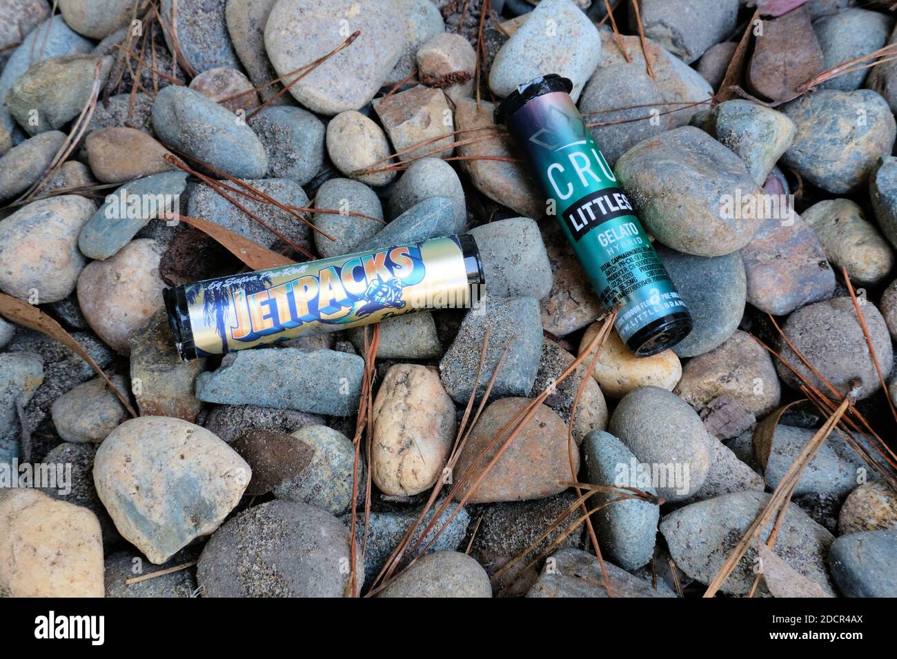 Pre-roll tubes for consumer-ready strain-specific flavored marijuana joints  sold online or through a dispensary; Jetpacks and Cru Littles brands Stock  Photo - Alamy