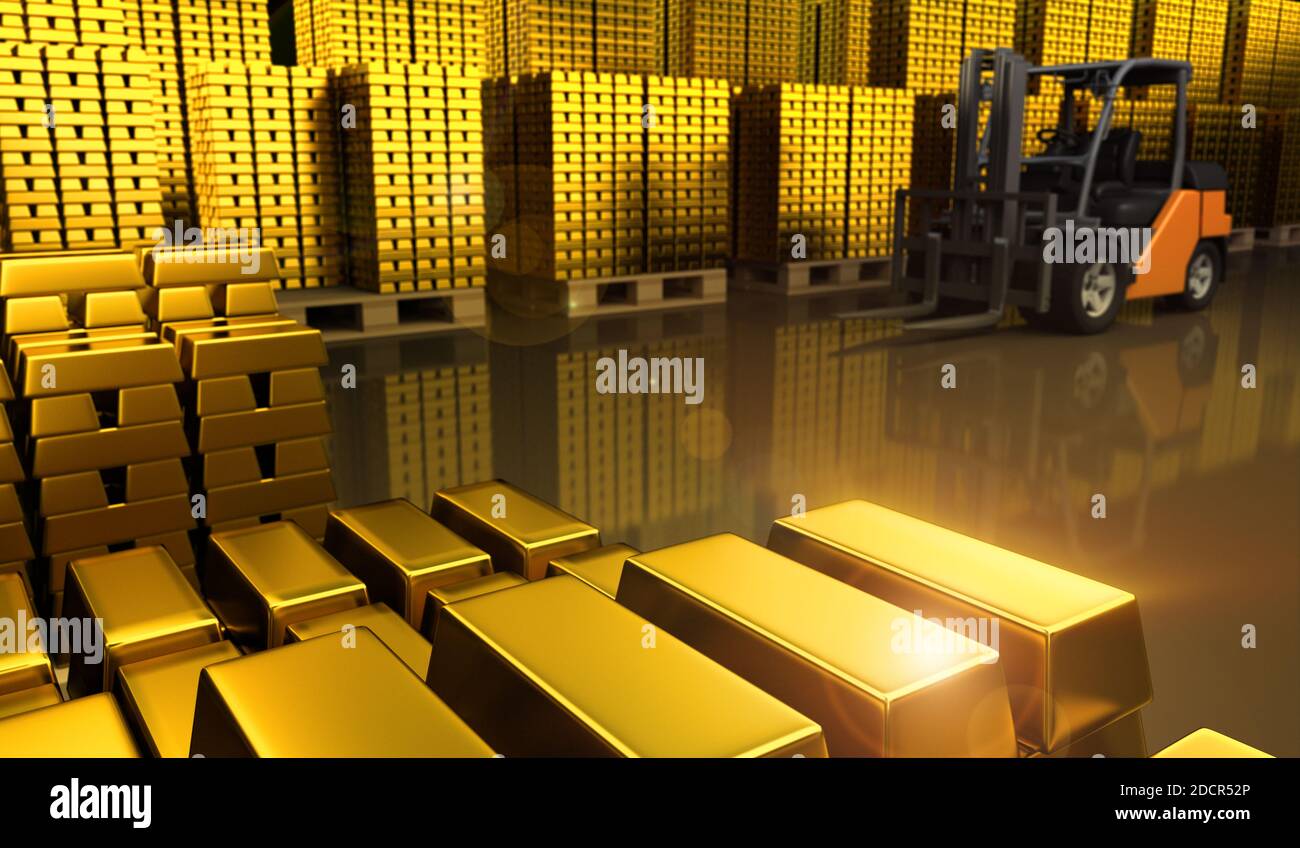 Gold Bars in Bank - 3D Rendering Stock Photo