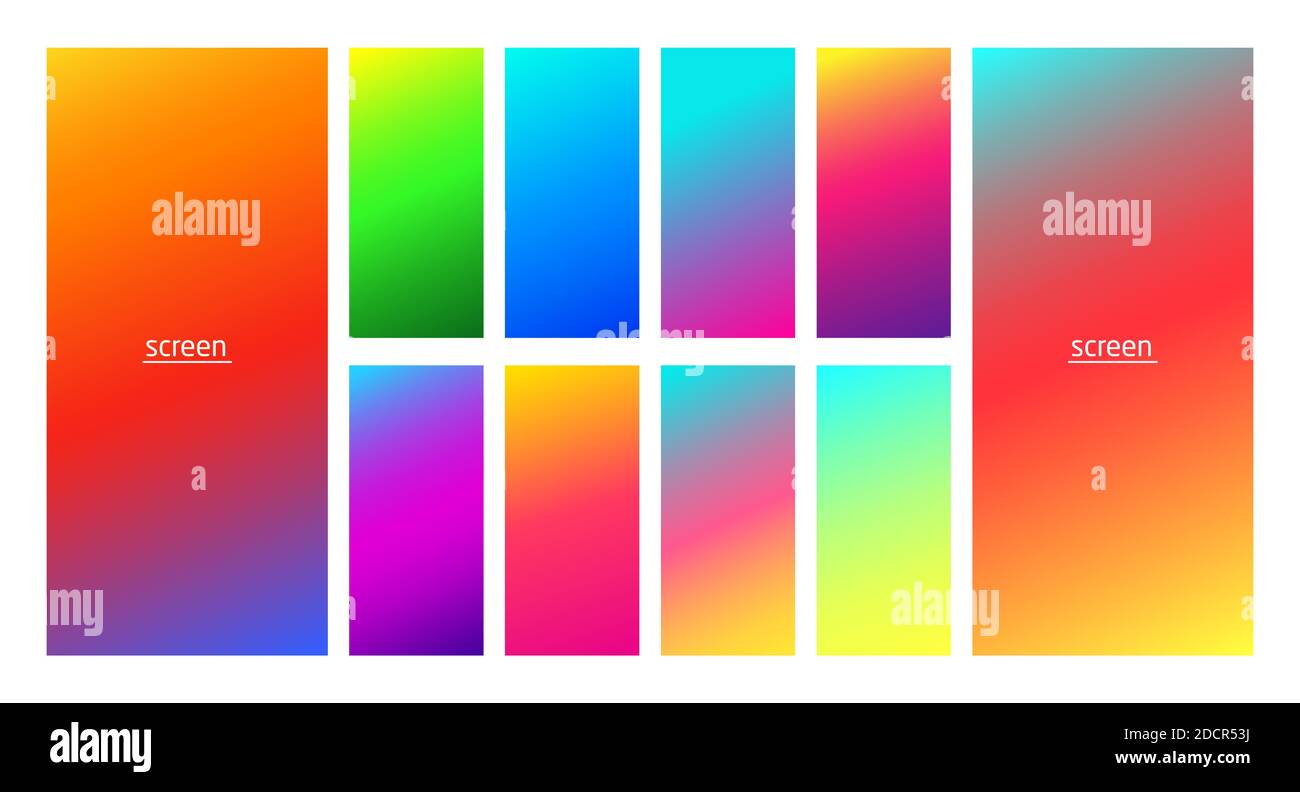 Vibrant and neon soft gradient smooth color background set. Stock Vector