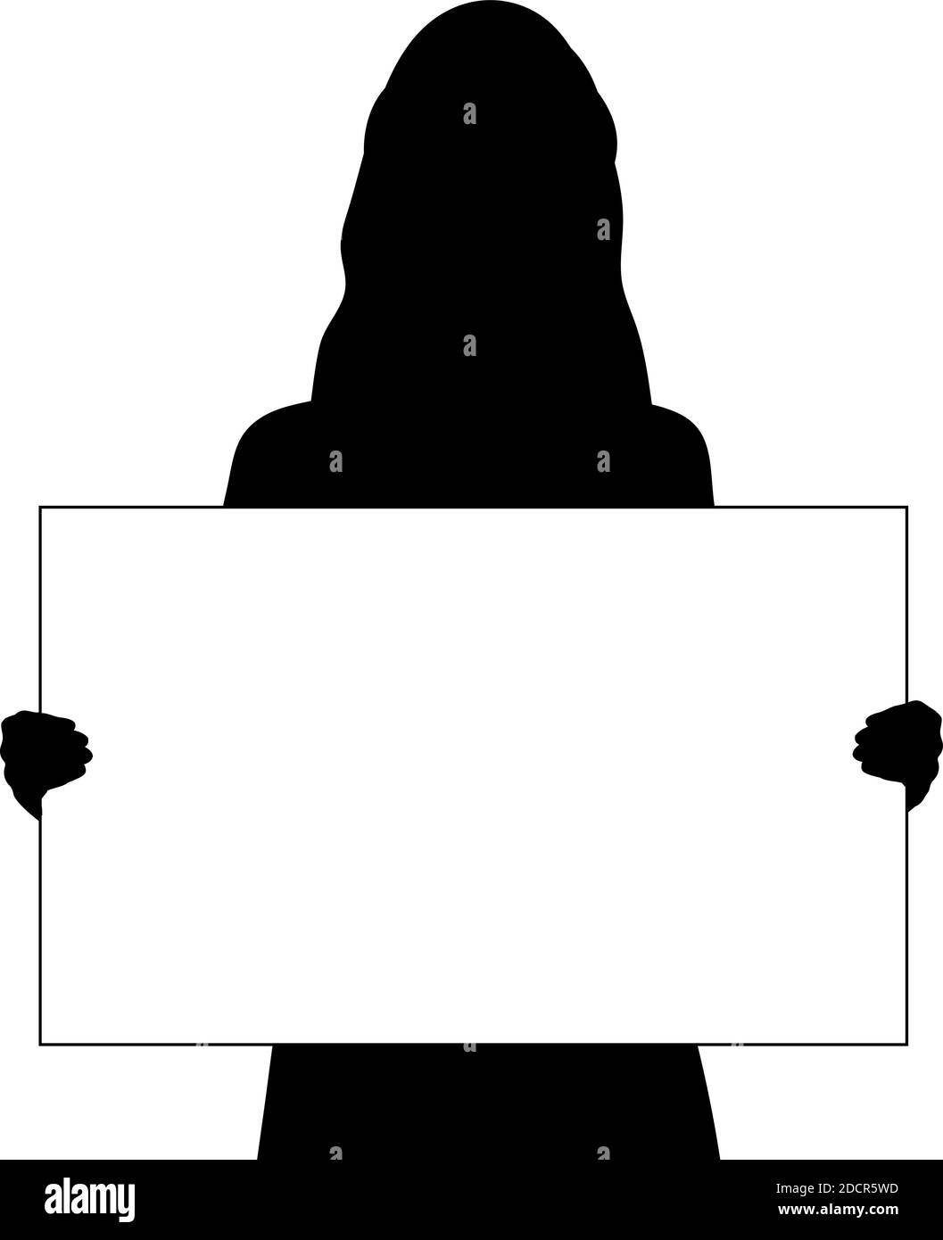 Silhouette woman holds banner placard blank white sheet for text space closeup Stock Vector