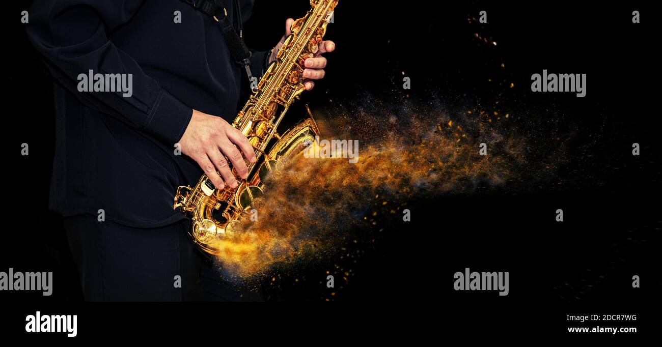Saxophone Player hands Saxophonist playing jazz music. Alto sax musical