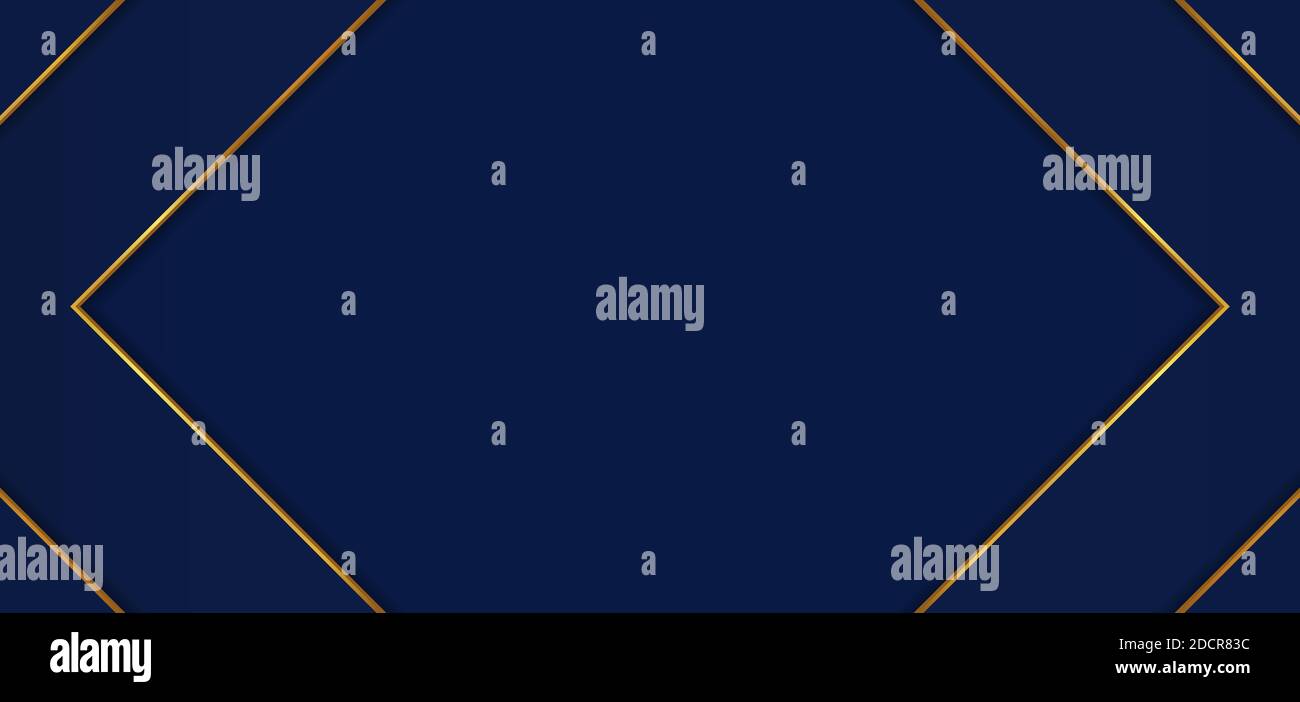 Square frame overlap layer blue background gold metallic border. vector
