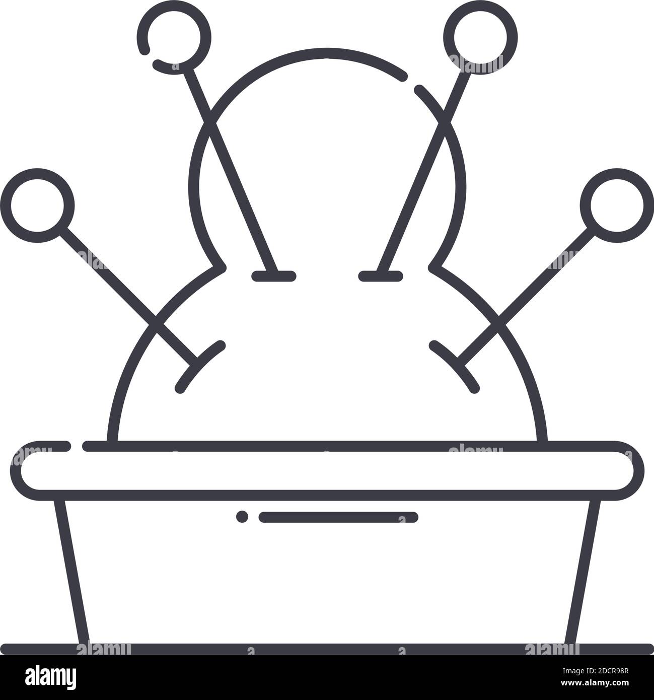 Pincushion icon, linear isolated illustration, thin line vector, web design sign, outline concept symbol with editable stroke on white background. Stock Vector
