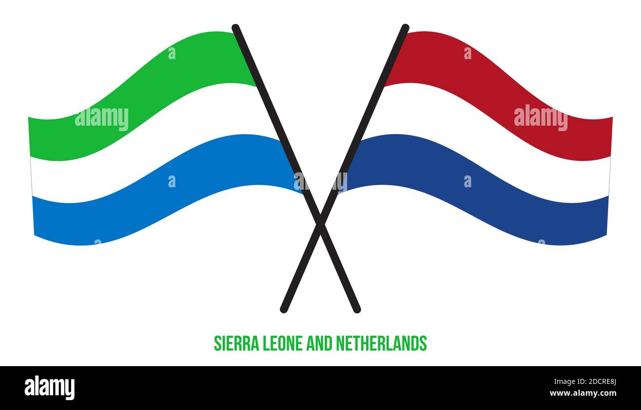 Sierra Leone and Netherlands Flags Crossed And Waving Flat Style. Official Proportion. Correct Colors. Stock Photo