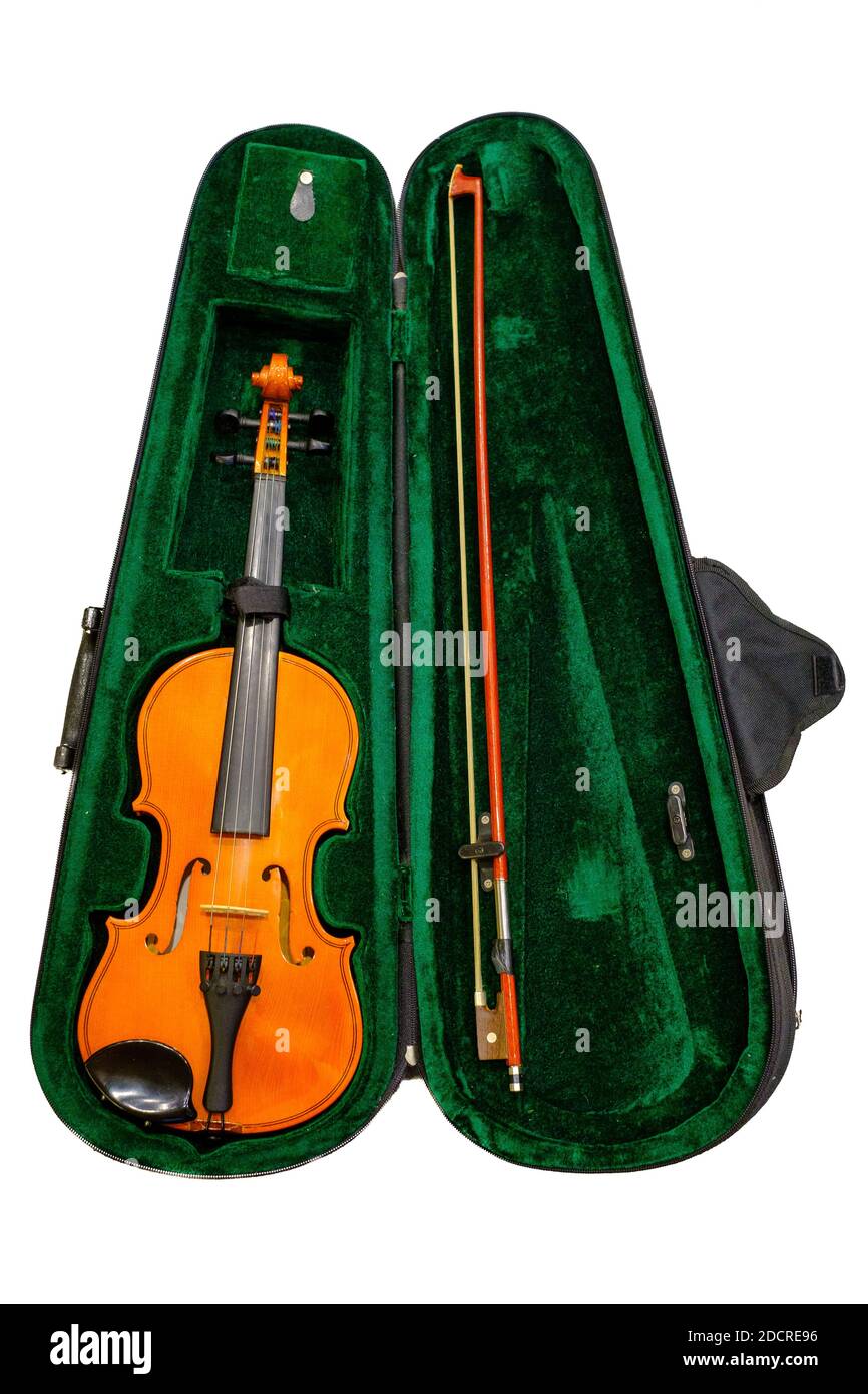 Open case with violin and bow Stock Photo
