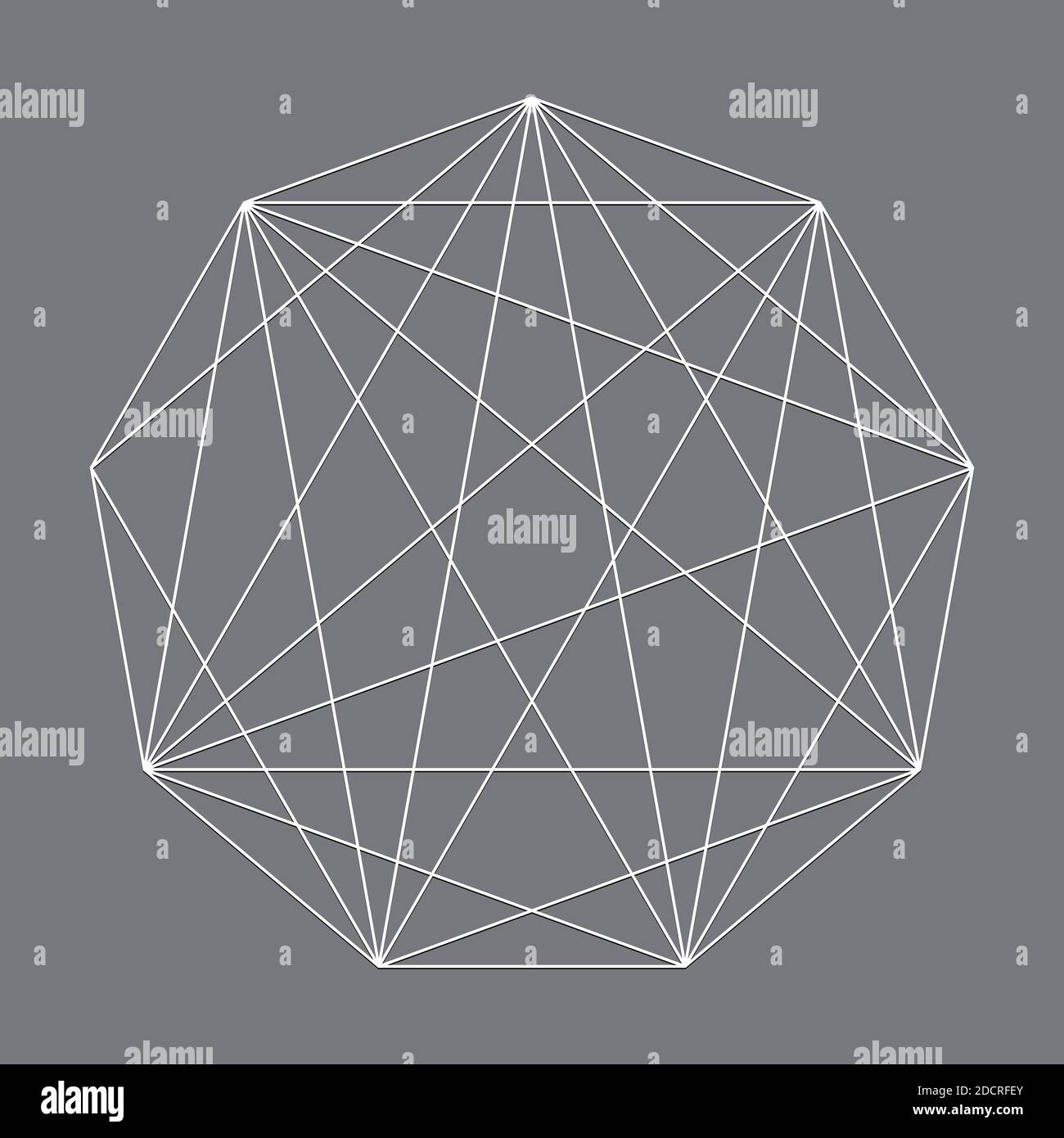 Geometric polygon with diagonal angles drawn. Geometry