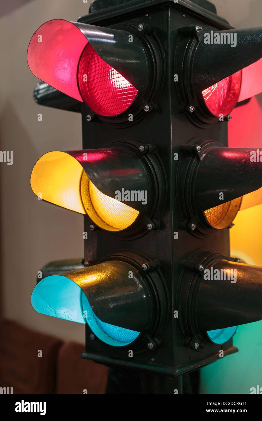 Vintage Traffic Lights with Red Light: Street Signal Stock Photo - Alamy