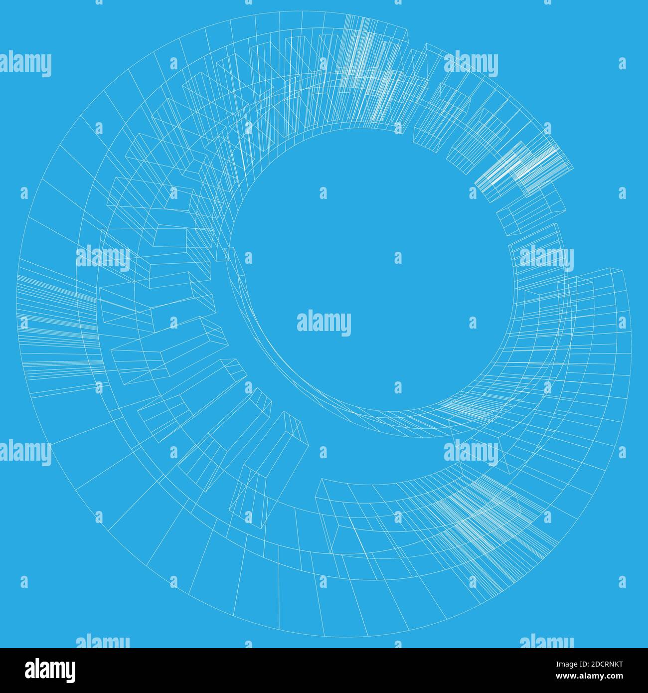 Wire-frame 3d Object - Geometric Sci-fi, Cybernetics, Cyber segmented circle, ring design element. Abstract HUD, GUI, UI circular shape – Stock vector Stock Vector