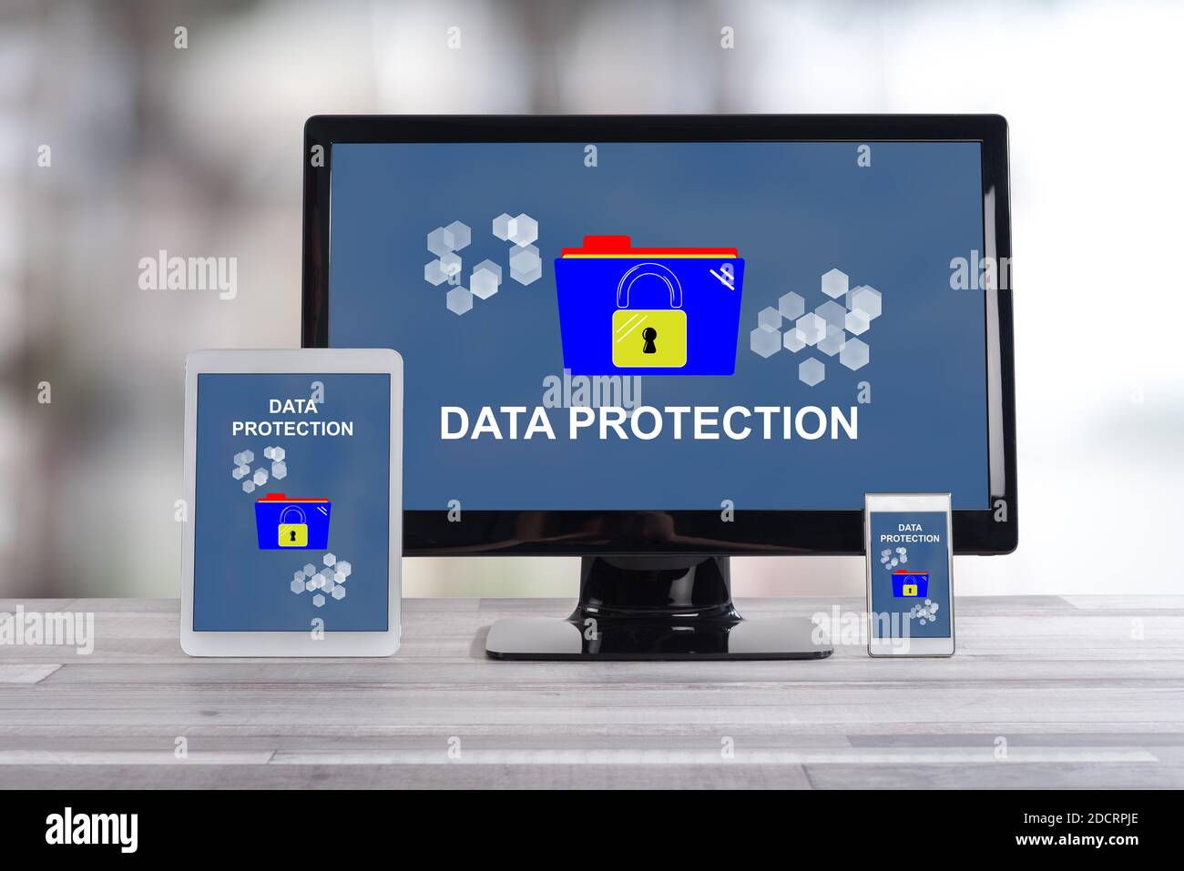 Data protection concept shown on different information technology
