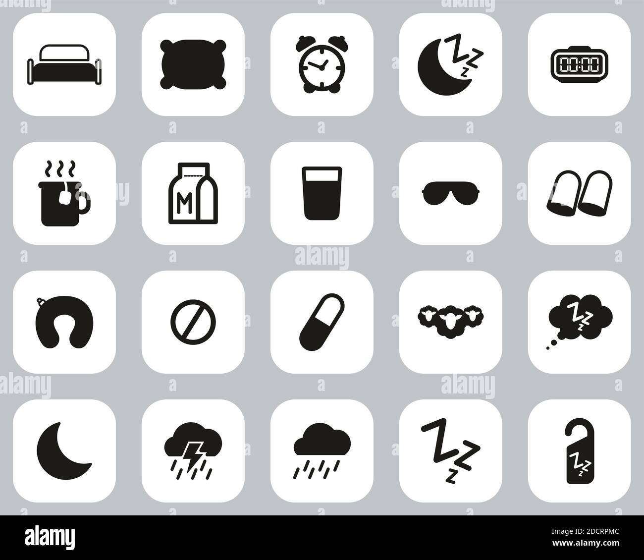 Sleep Or Sleeping Icons Black & White Flat Design Set Big Stock Vector