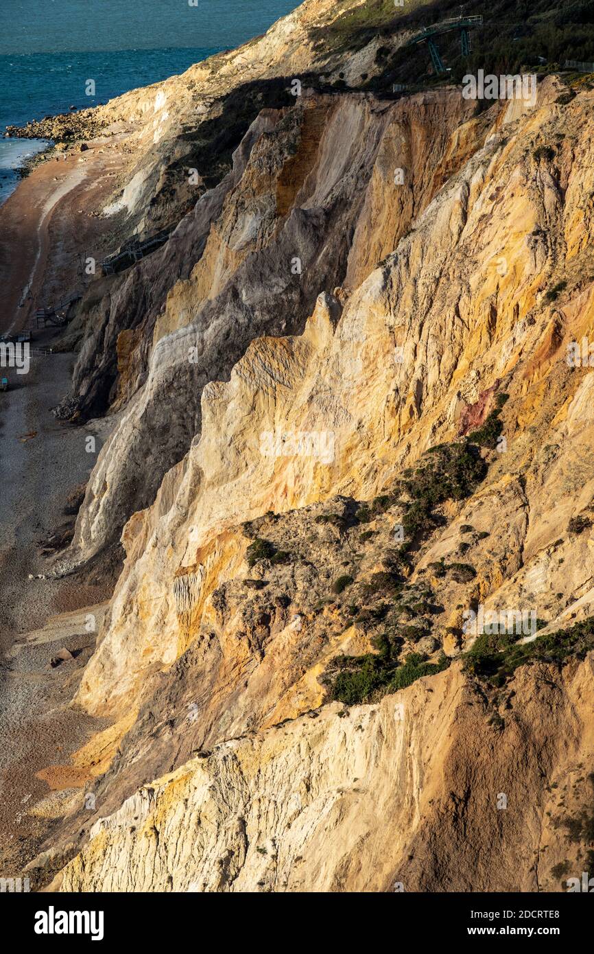 The multi-coloured sand cliff at Alum Bay, Isle of Wight Stock Photo
