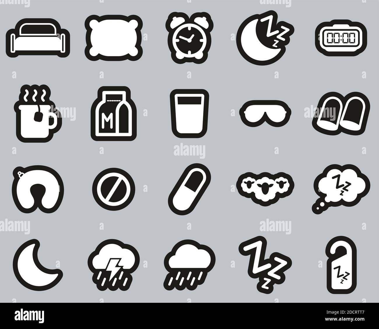 Sleep Or Sleeping Icons White On Black Sticker Set Big Stock Vector