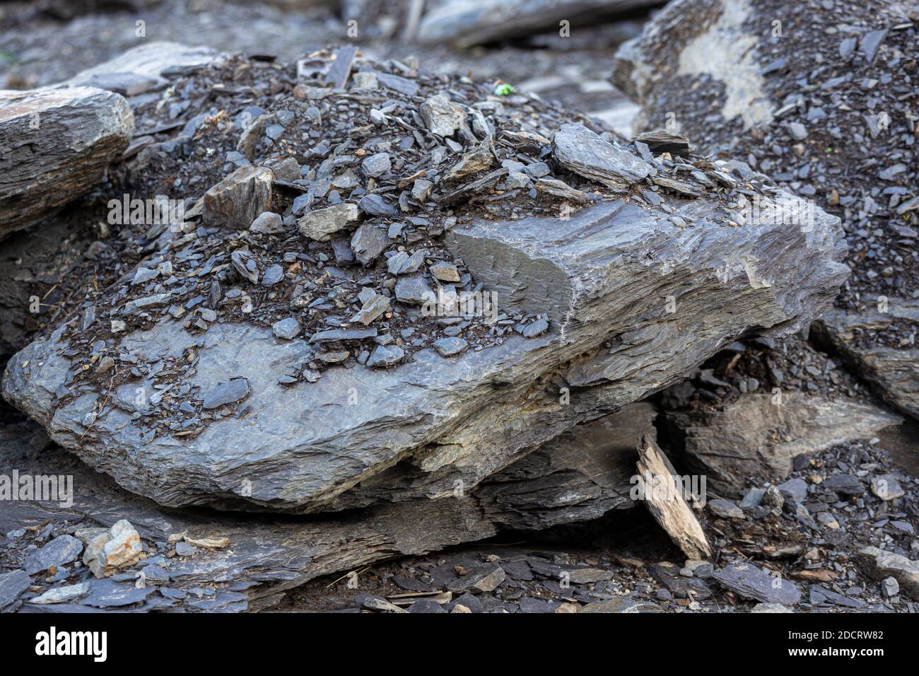 Slabs of slate rock at Valentia Island Quarry, County Kerry, Ireland Stock Photo