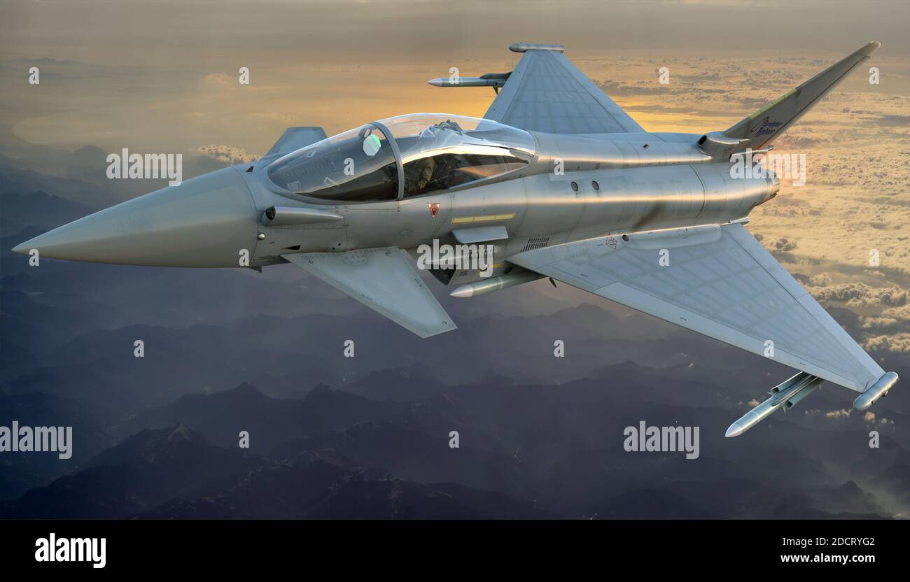 Eurofighter Typhoon is the world’s most advanced swing-role combat aircraft providing simultaneously deployable Air-to-Air and Air-to-Surface capabili Stock Photo