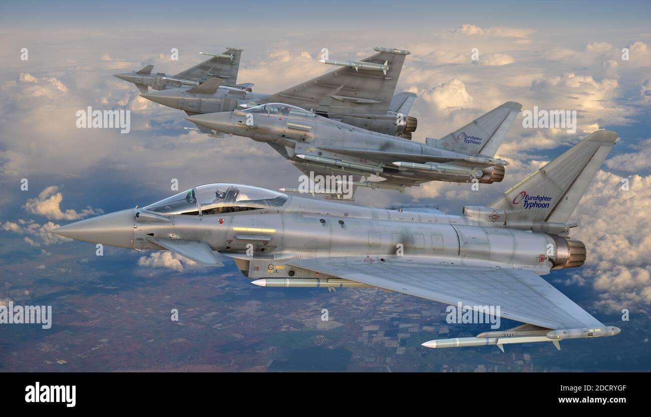 Eurofighter Typhoon is the world’s most advanced swing-role combat aircraft providing simultaneously deployable Air-to-Air and Air-to-Surface capabili Stock Photo