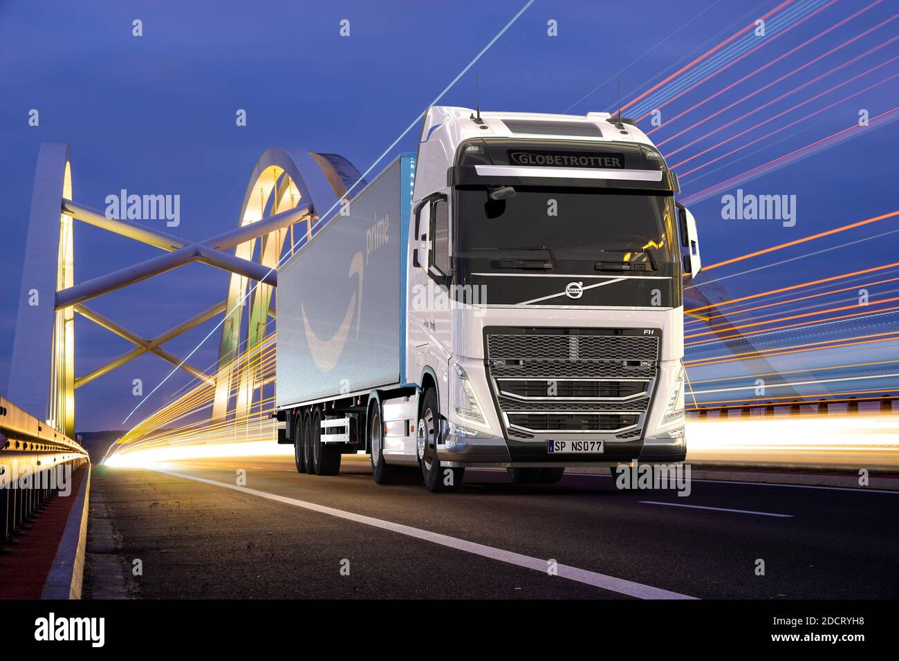 Volvo truck with Amazon Prime logo trailer on the road Stock Photo - Alamy