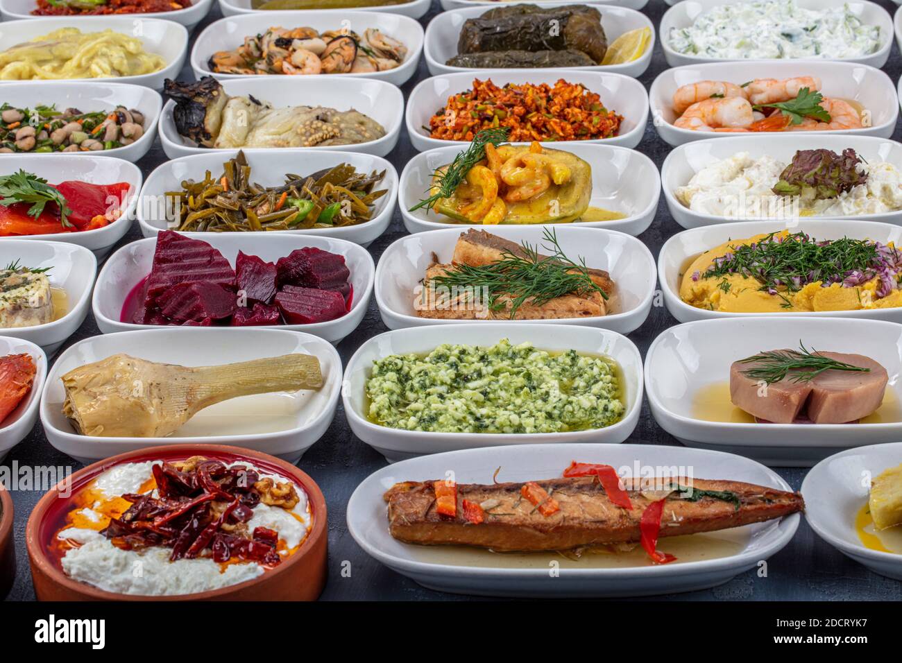 Turkish Cuisine Appetizers Balik Restaurant Meze Cesitleri Cold Appetizers Fish And Vegetables Assortment Appetizers Close Up A Lot Of Food Stock Photo Alamy