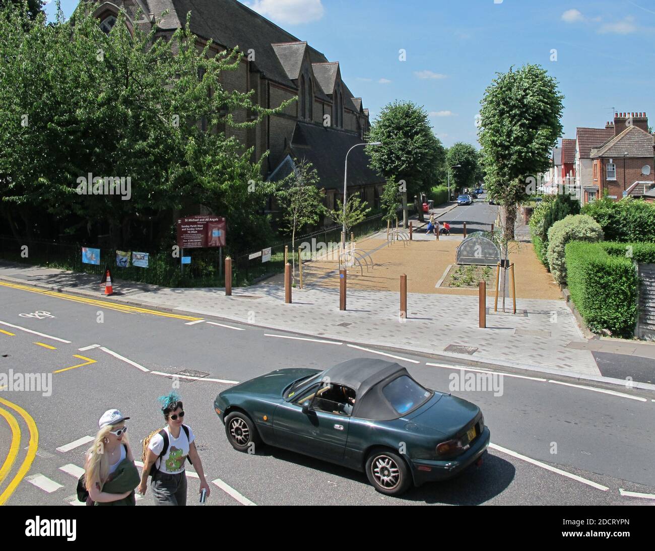 Palmerston Rd & Northcote Rd junction closure and landscaping, Walthamstow, London, UK. Part of Waltham Forest's Mini Holland scheme for safer streets Stock Photo