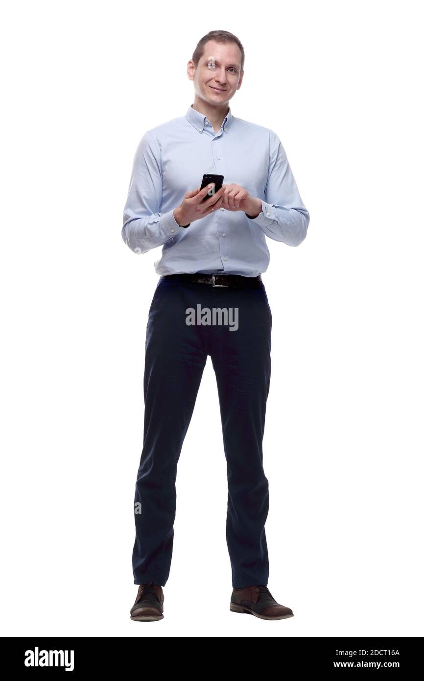 random young man checking his email. isolated on a white Stock Photo ...