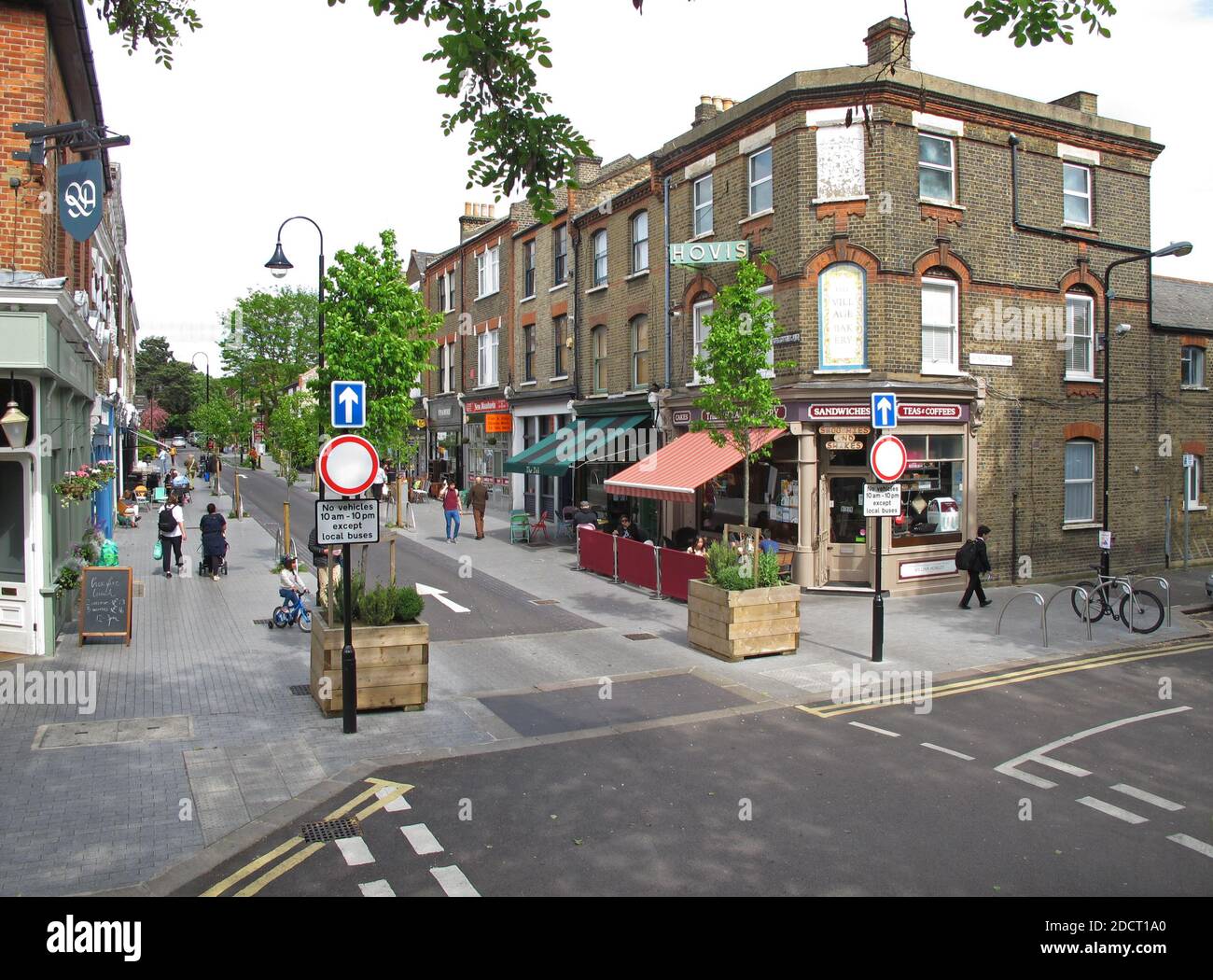 Orford Road, Walthamstow, London, UK. Newly pedestrianised shopping street, part of Waltham Forest's Mini-Holland scheme for safer streets. Stock Photo