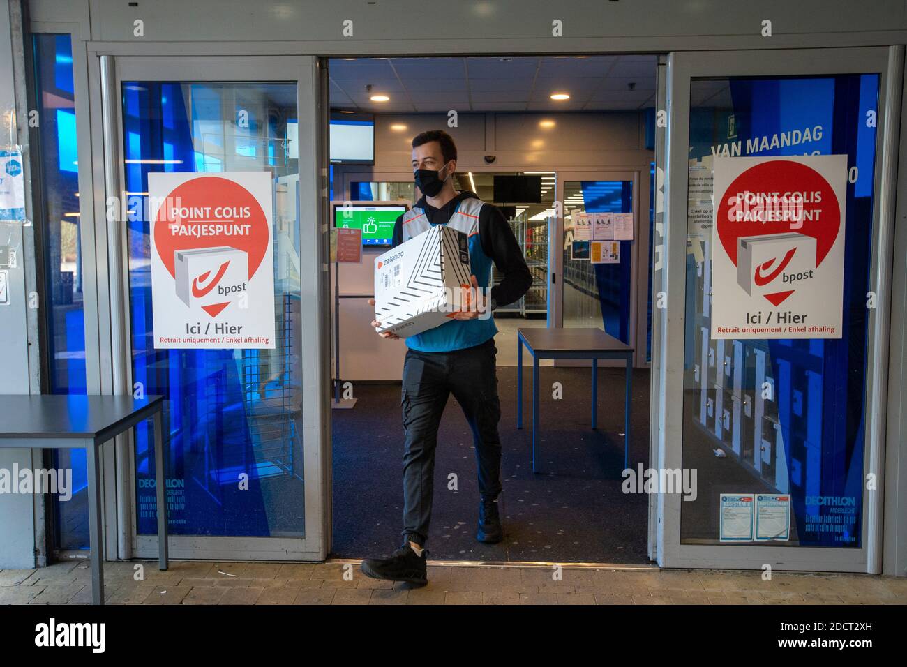 Illustration picture shows the Decathlon sports store, where clients of  bpost can now collect their packages, in Anderlecht, Brussels, Monday 23  Novem Stock Photo - Alamy