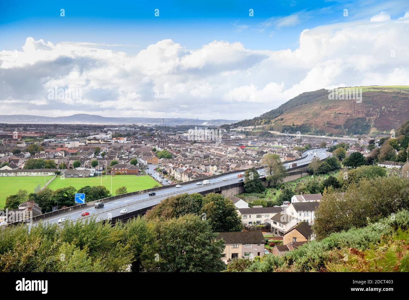 The M5 passing over Port Talbot in South Wales UK Stock Photo