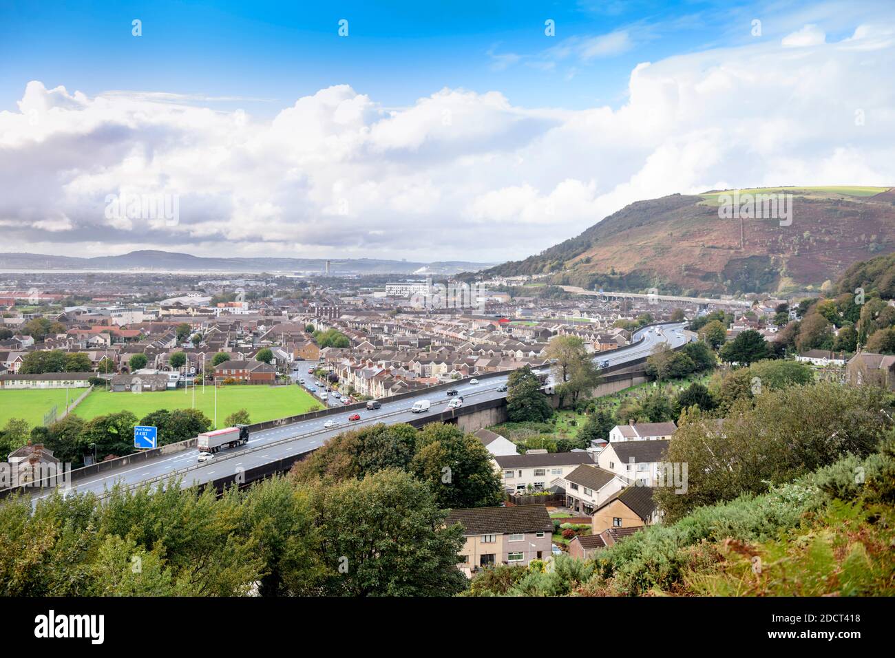 The M5 passing over Port Talbot in South Wales UK Stock Photo