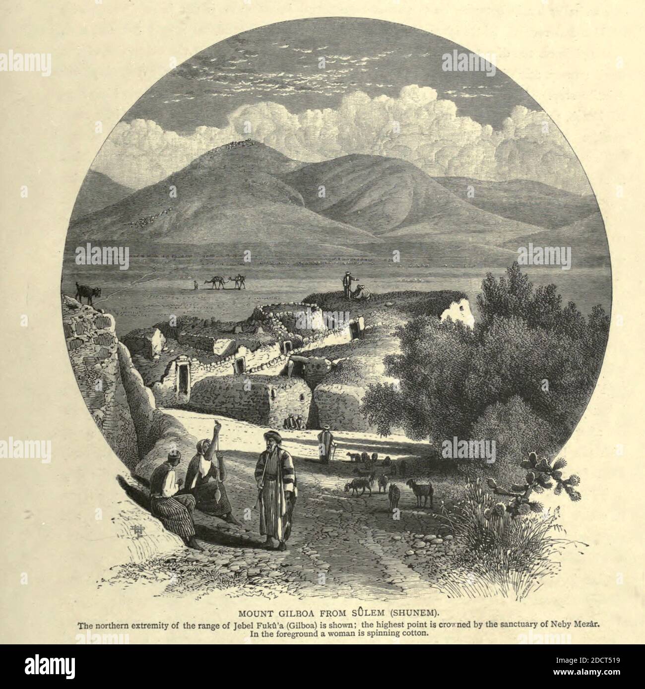 Engraving on Wood of Mount Gilboa from Sulem (Shunem or Shunem) from Picturesque Palestine, Sinai and Egypt by Wilson, Charles William, Sir, 1836-1905; Lane-Poole, Stanley, 1854-1931 Volume 2. Published in New York by D. Appleton in 1881-1884 Stock Photo