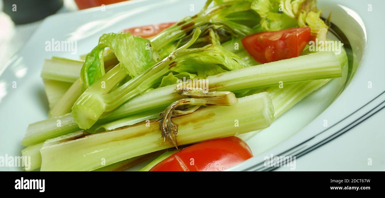 Celery Victor historical American marinated celery salad dish Stock