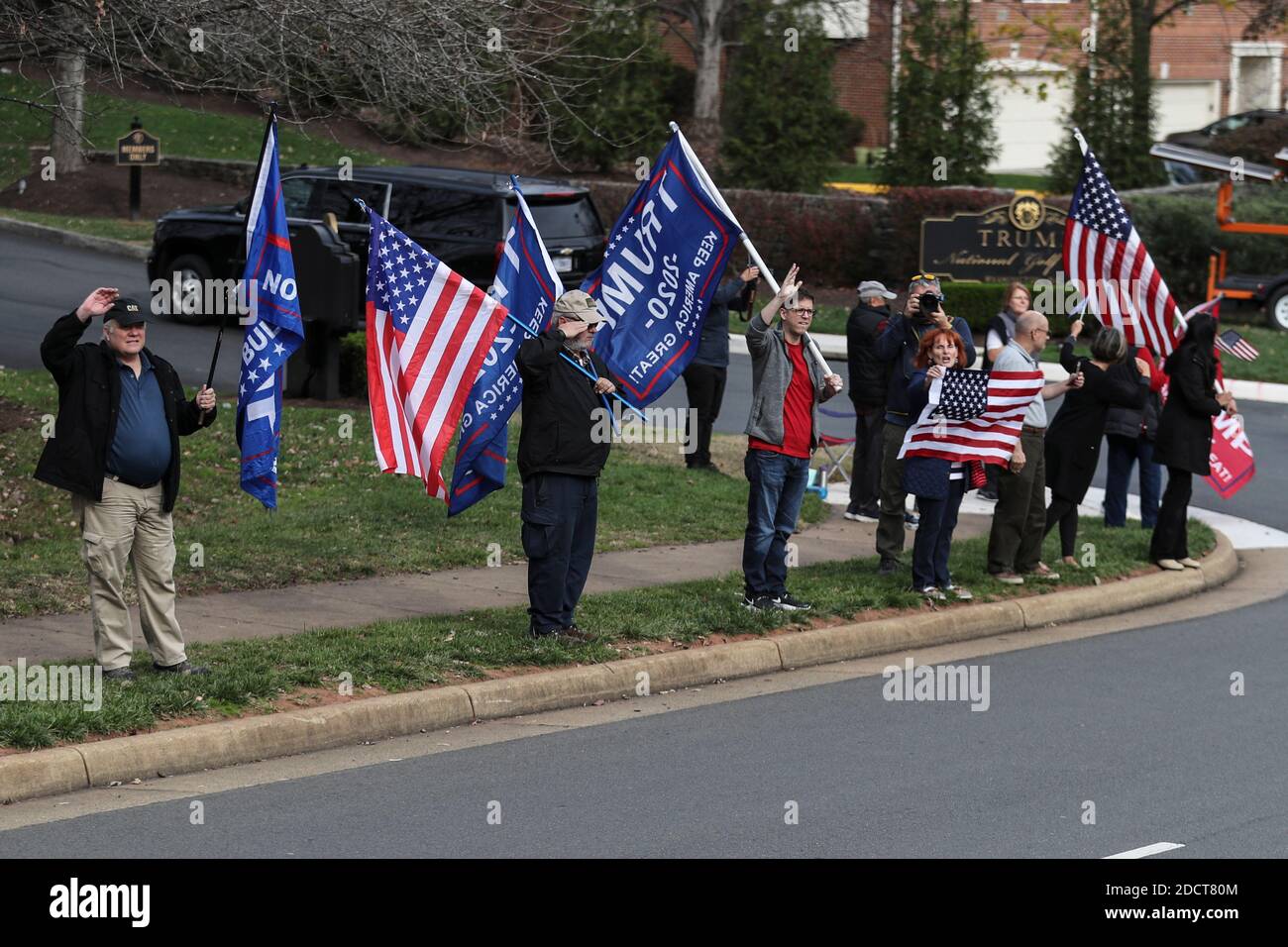 Demonstrators gather outside of the Trump National Golf Club Washington DC in Sterling, Virginia, on Sunday, November 22, 2020 in Washington, DC.Credit: Oliver Contreras/Pool via CNP /MediaPunch Stock Photo