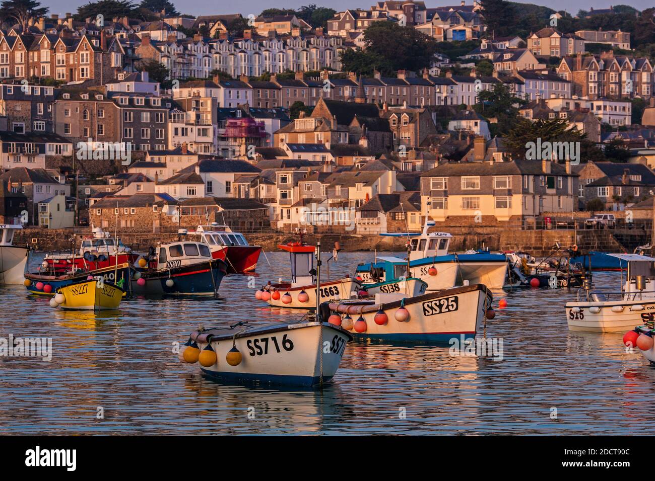 England / Cornwall / St. Ives / High tide in St Ives harbour, Cornwall. St.Ives harbor on a sunny morning summer day. Stock Photo