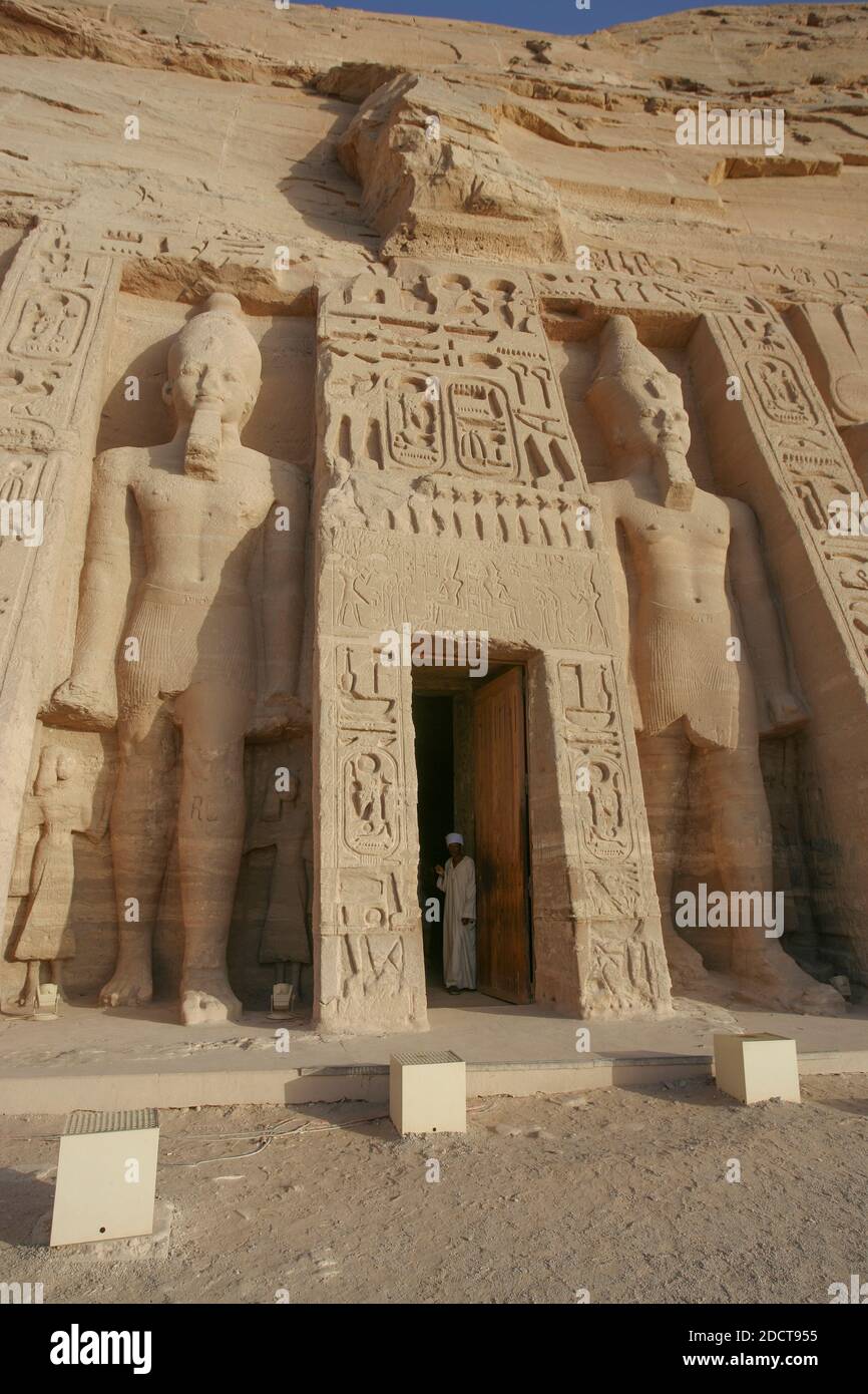 QUEEN NEFERTARI TEMPLE AT ABU SIMBEL TEMPLE,EGYPT Stock Photo