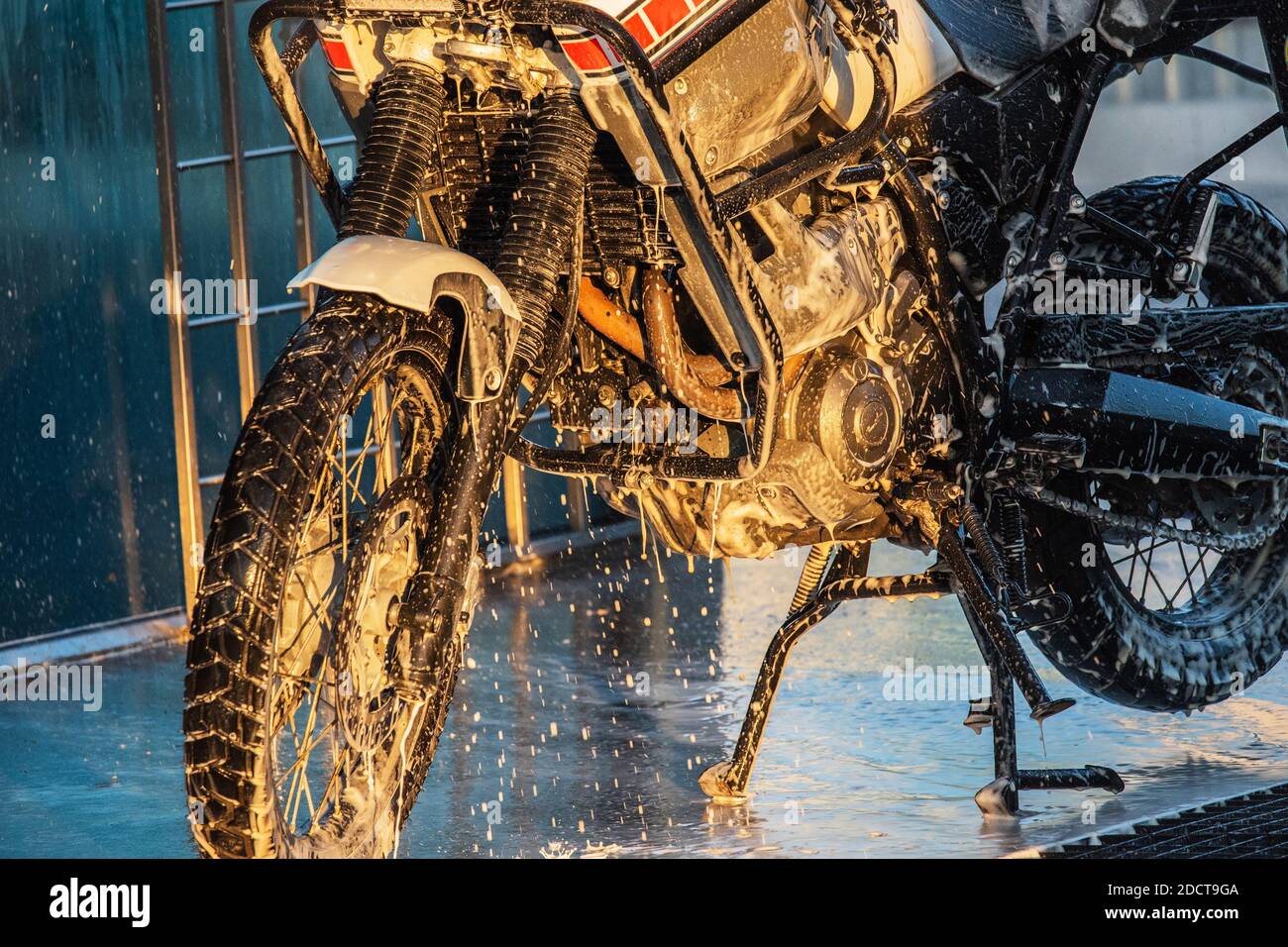 Motorcycle Car Wash. A series of photos a biker washes his motorcycle