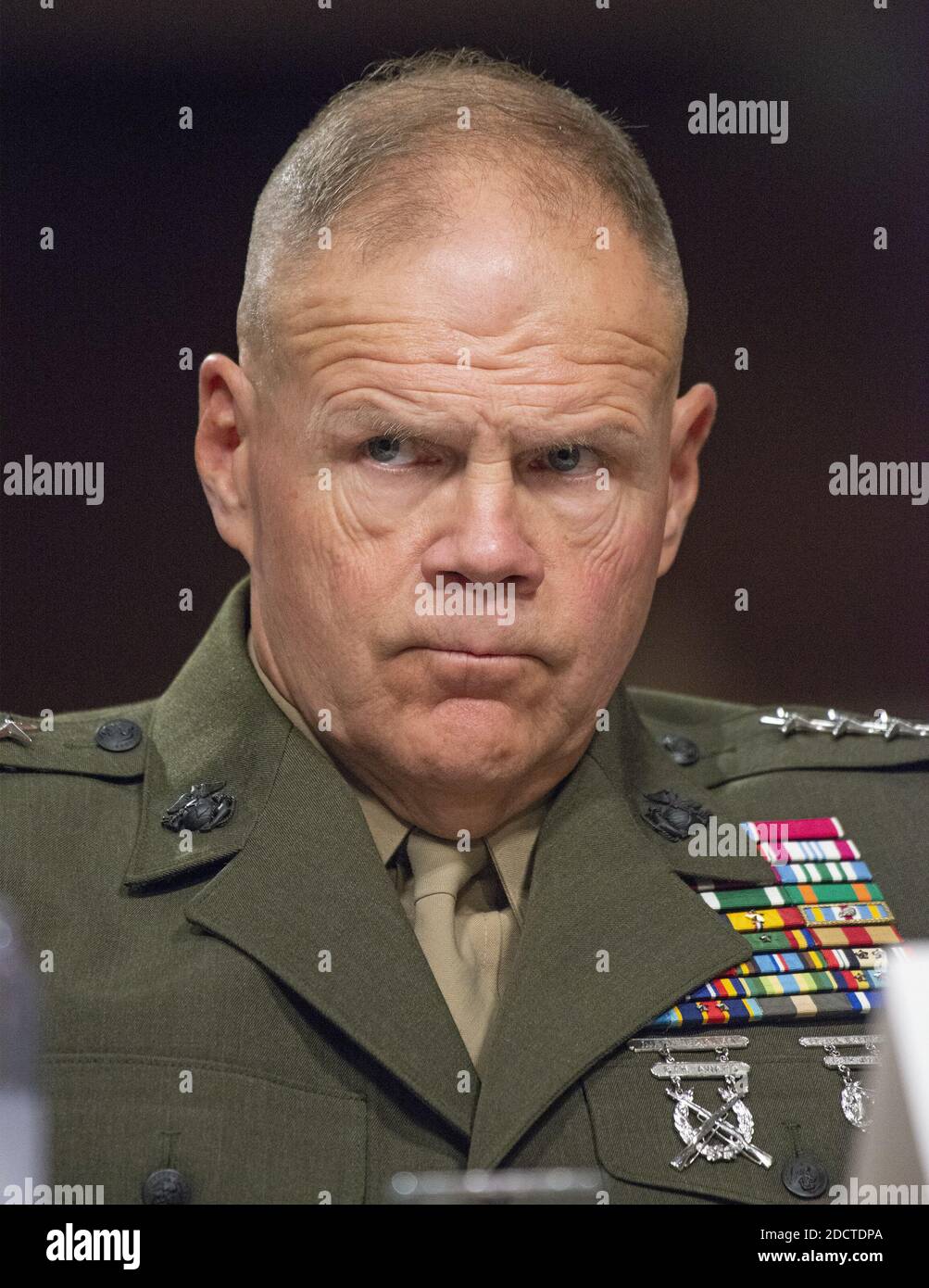 United States Marine Corps General Robert B. Neller, Commandant of the US Marine Corps, testifies before the US Senate Committee on Armed Services 'on the posture of the Department of the Navy in review of the Defense Authorization Request for Fiscal Year 2019 and the Future Years Defense Program' on Thursday, April 19, 2018. Washington, DC, USA. Photo by Ron Sachs / CNP/ABACAPRESS.COM Stock Photo