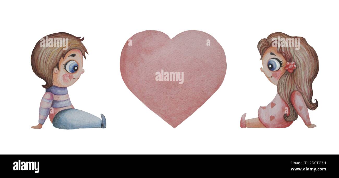 kids collection. Romantic love concept. A cute couple of people in love ...