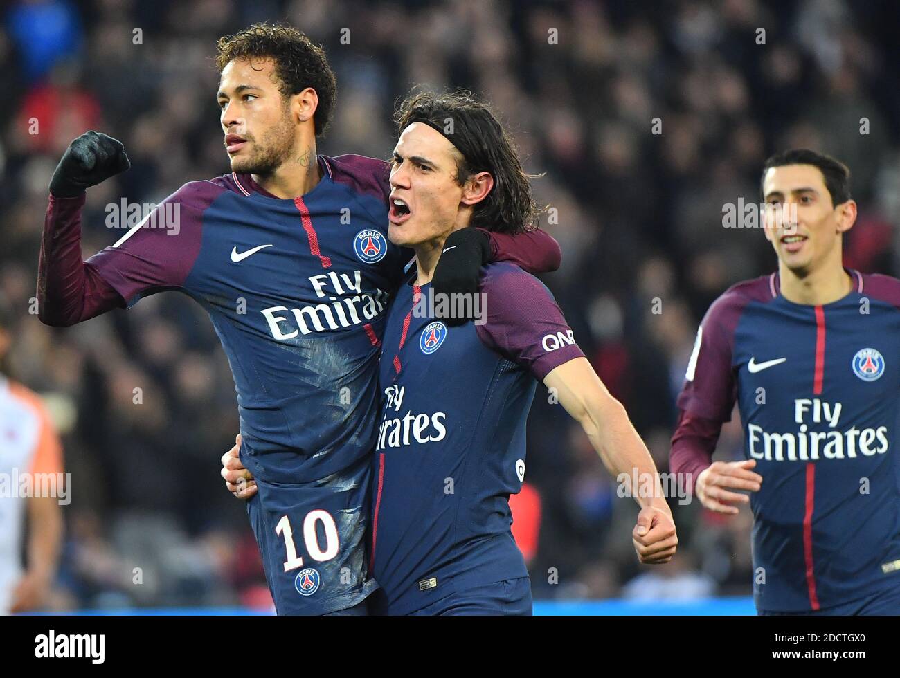 Psg S Edinson Cavani R And Neymar Celebrate During The Ligue 1 Paris Saint Germain Psg V Montpellier Football Match At The Parc Des Princes Stadium In Paris France January 27 18 Edinson Cavani