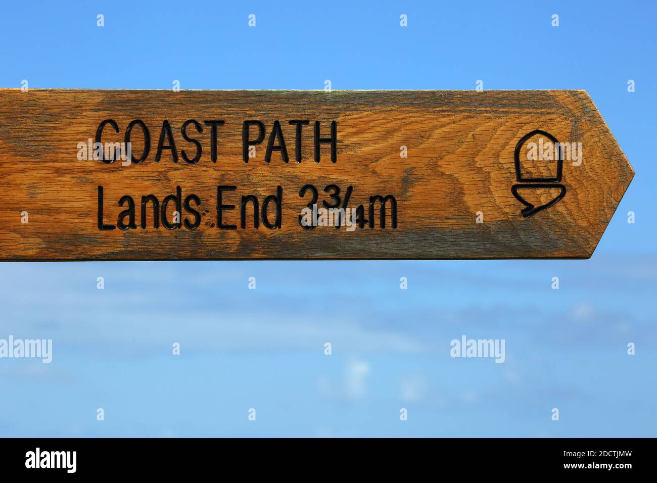 Sign South West Coast Path to Lands End in Porthgwarra , Cornwall ,UK Stock Photo