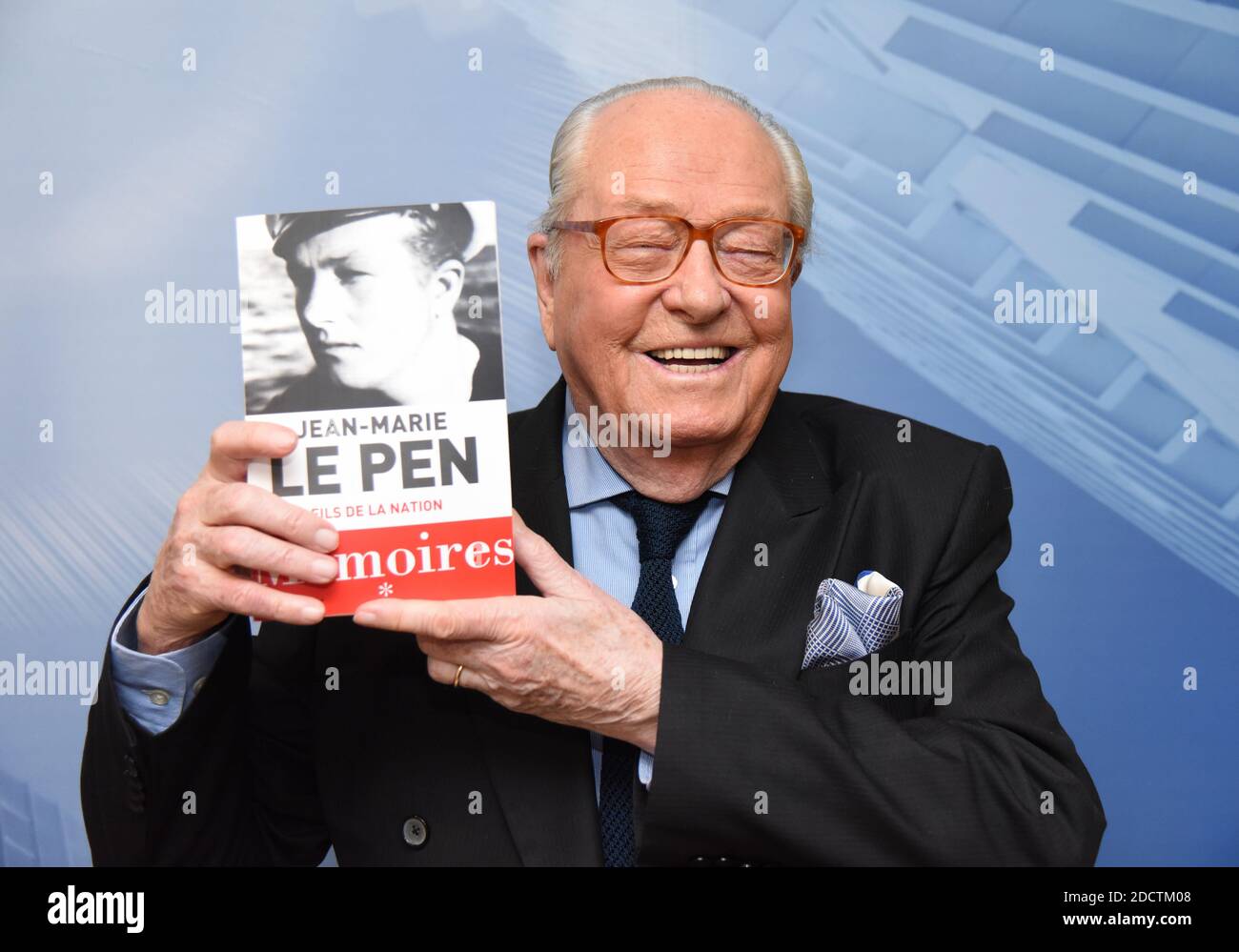Exclusive - Jean-Marie Le Pen is interviewed by Appolline de Malherbe, (Bourdin  Direct) on RMC/BFM TV in Paris, France on March 2, 2018. Jean-Marie Le Pen  presents the first book about his