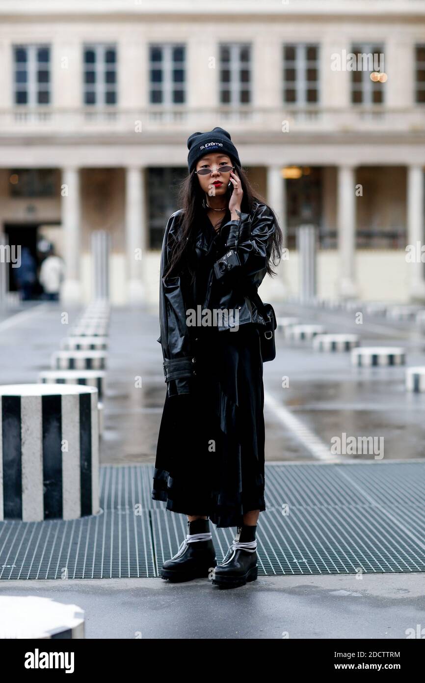 Street style, Christina Paik arriving at Louis Vuitton Fall-Winter