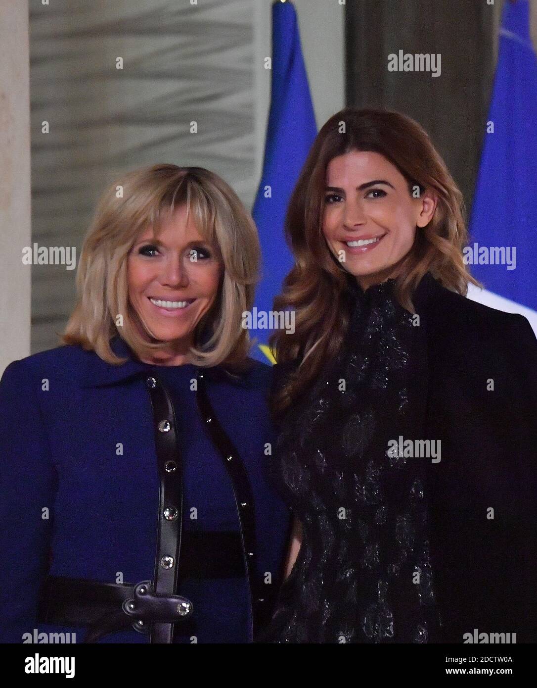 French President Emmanuel Macron’ s wife Brigitte Macron welcomes