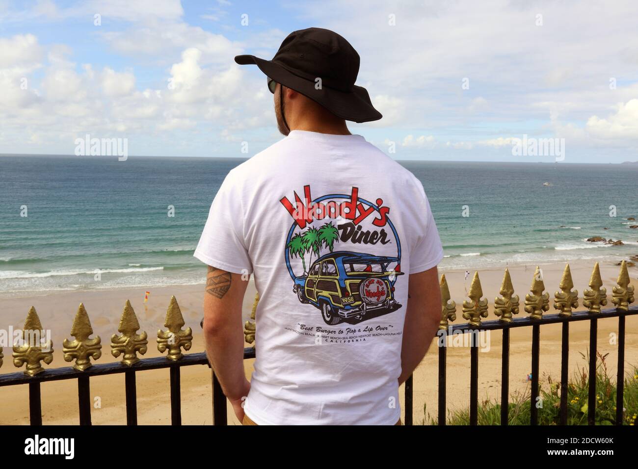 Rare Portrait of Male Surfer looking into the beach , Newquay,  Cornwall, England Stock Photo
