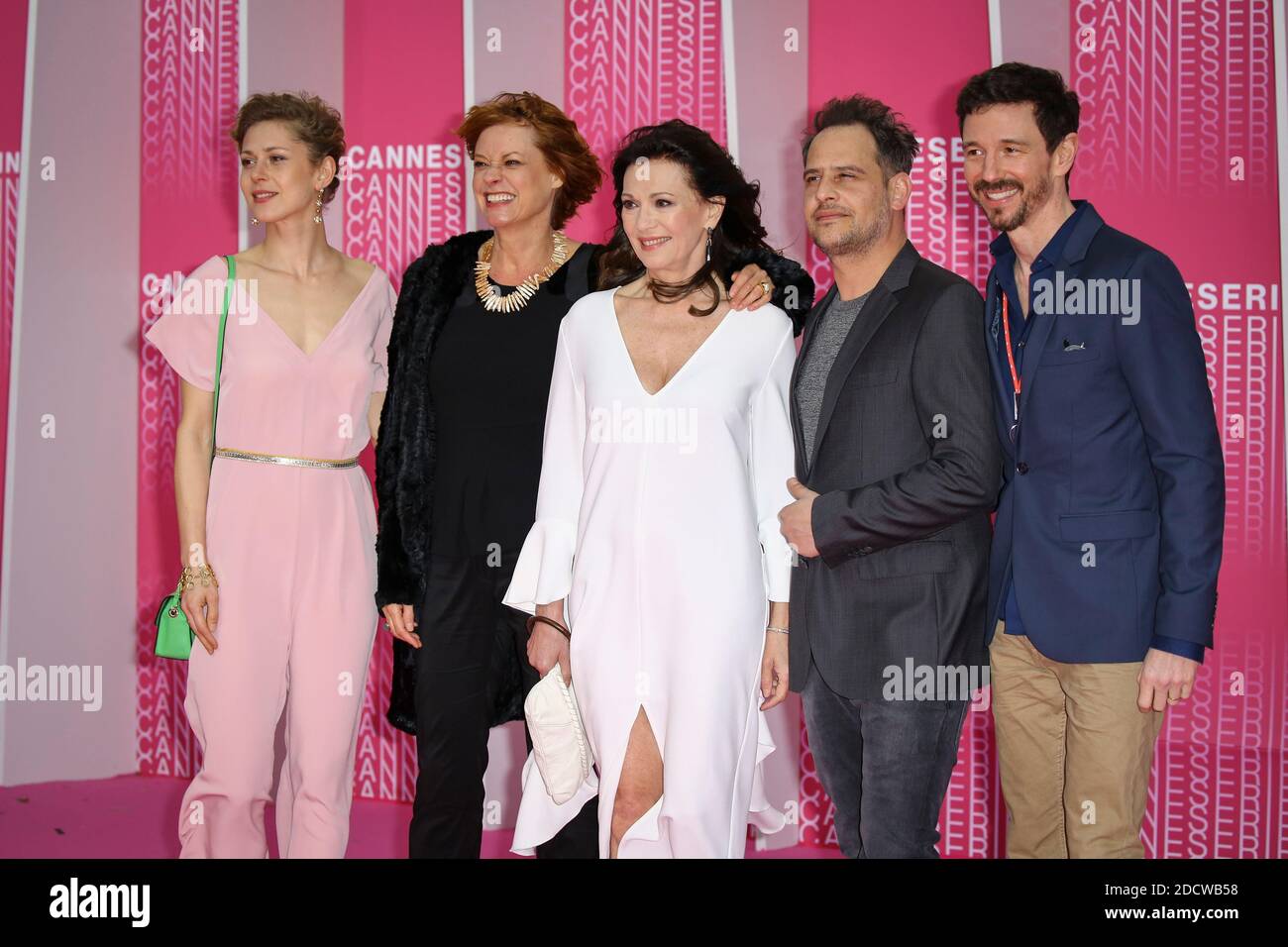(l-r) Katharina Schlothauer, Nina Grosse, Iris Berben, Moritz Bleibtreu and Jan Ehlert attend 'Killing Eve' and 'When Heroes Fly' screening during the CanneSeries 2018 at the Palais du Festival in Cannes (France) , on april 8th, 2018. Photo by Marco Piovanotto/ABACAPRESS.COM Stock Photo
