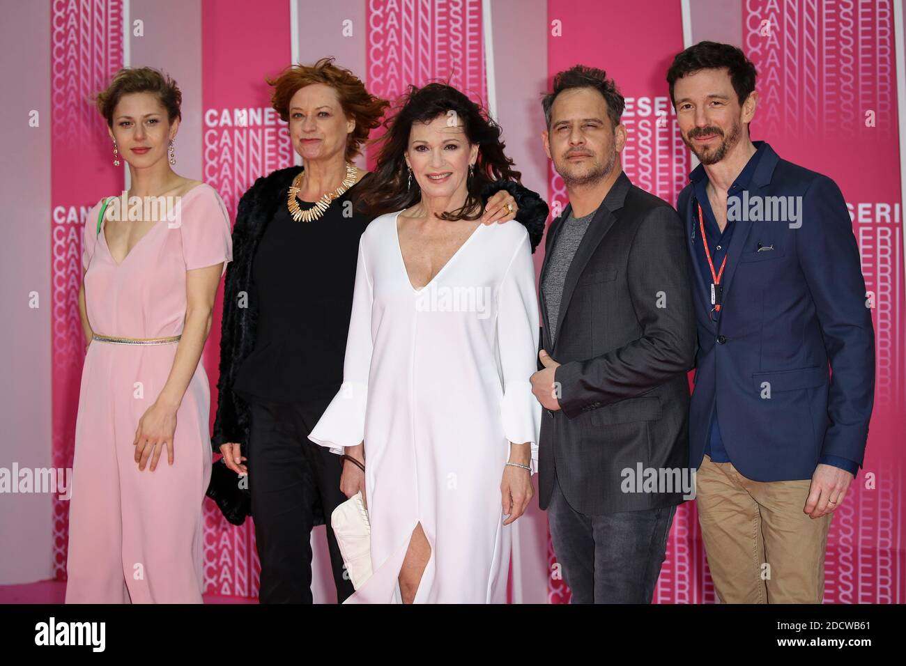 (l-r) Katharina Schlothauer, Nina Grosse, Iris Berben, Moritz Bleibtreu and Jan Ehlert attend 'Killing Eve' and 'When Heroes Fly' screening during the CanneSeries 2018 at the Palais du Festival in Cannes (France) , on april 8th, 2018. Photo by Marco Piovanotto/ABACAPRESS.COM Stock Photo