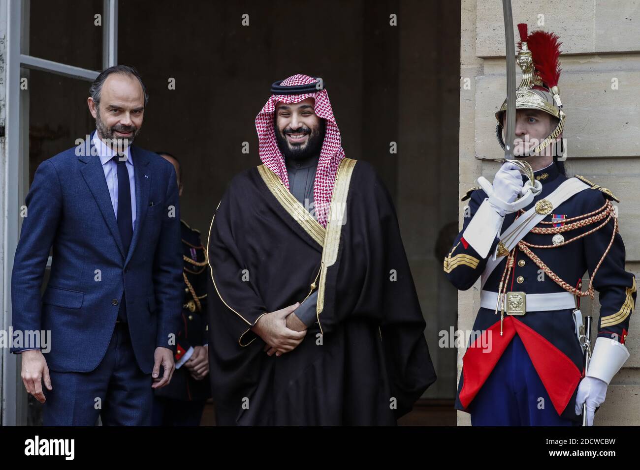 French Prime Minister Edouard Philippe receiving Saudi Arabia's Crown  Prince Mohammed Ben Salman in Hotel Matignon, Paris, France on April 9, 2018.  Photo by Henri Szwarc/ABACAPRESS.COM Stock Photo - Alamy