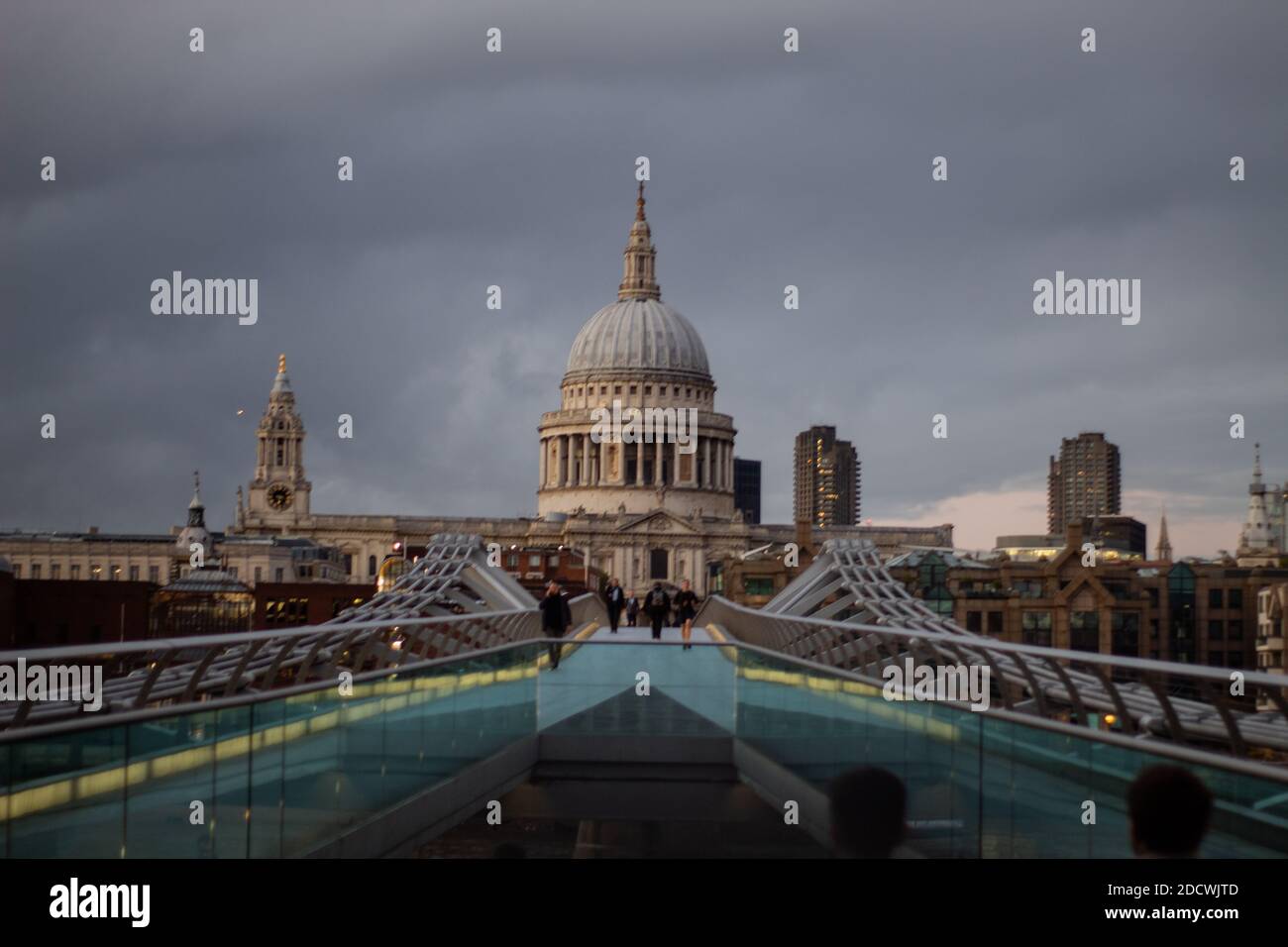 St Paul Cathedral from the Millennial Bridge under cloudy sky Stock ...