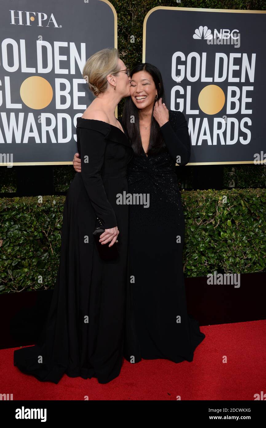 Meryl Streep and Aijen Poo attending the 75th Annual Golden Globes
