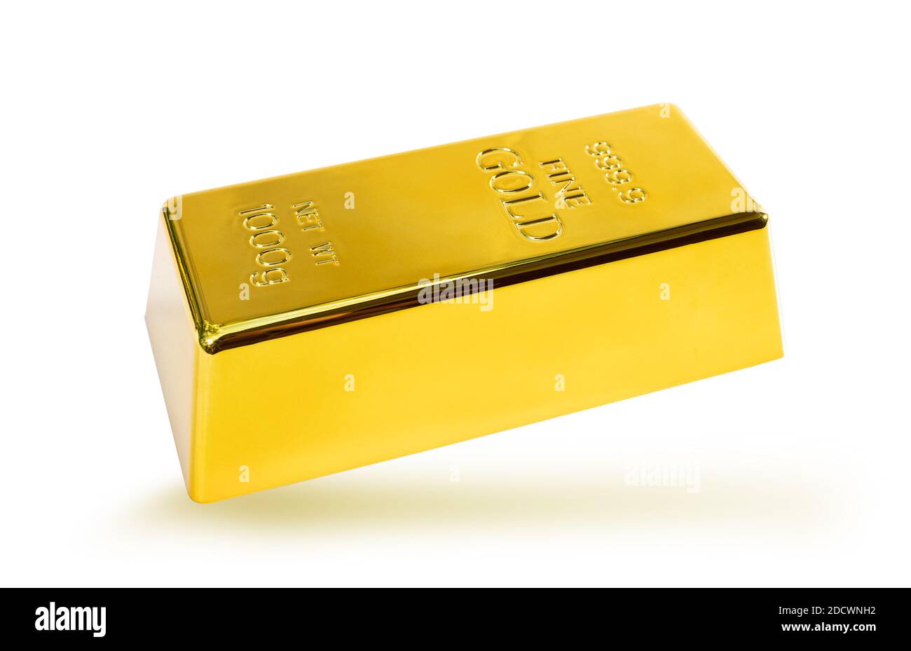 Closeup shiny a gold bar 1 kg on white background clipping path Stock