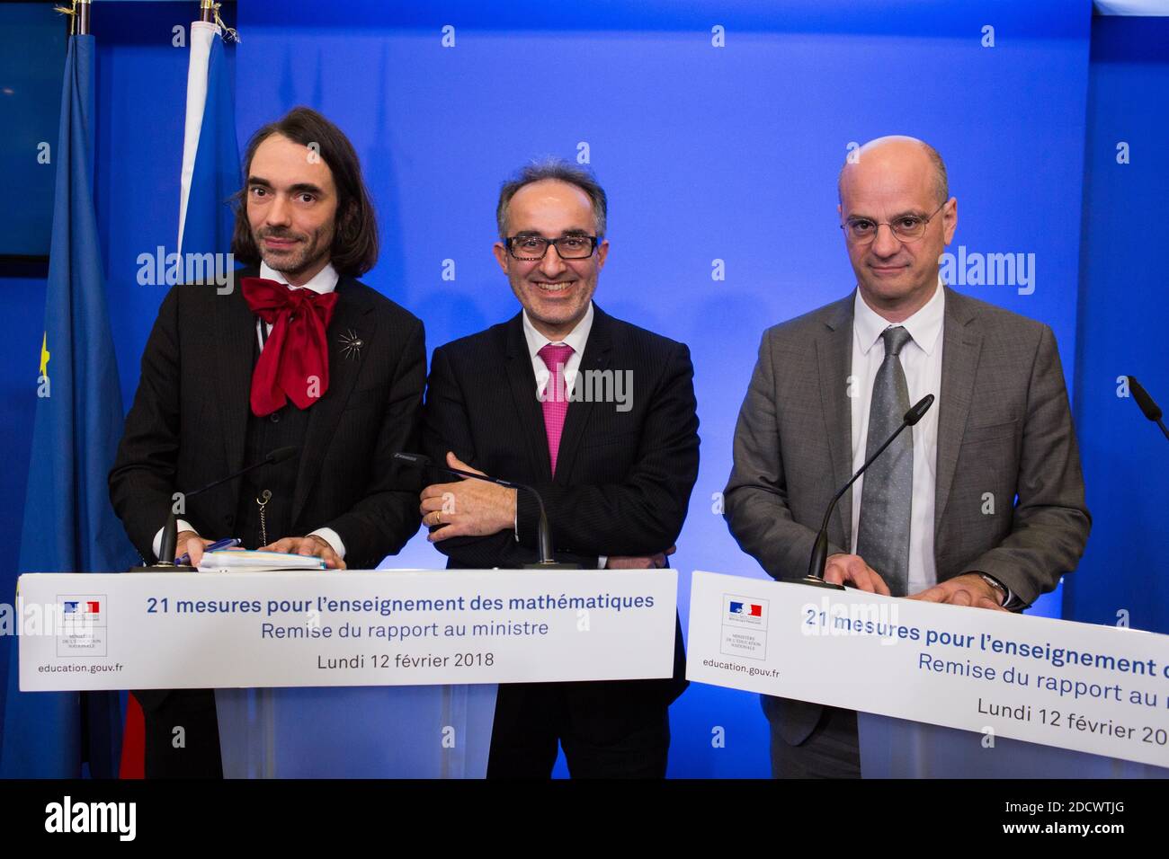 Presentation of the report of the mathematical mission lead by Cédric  Villani and Charles Torossian to Jean-Michel Blanquer at the ministry of  education, in Paris, France, on February 12, 2018. Photo by