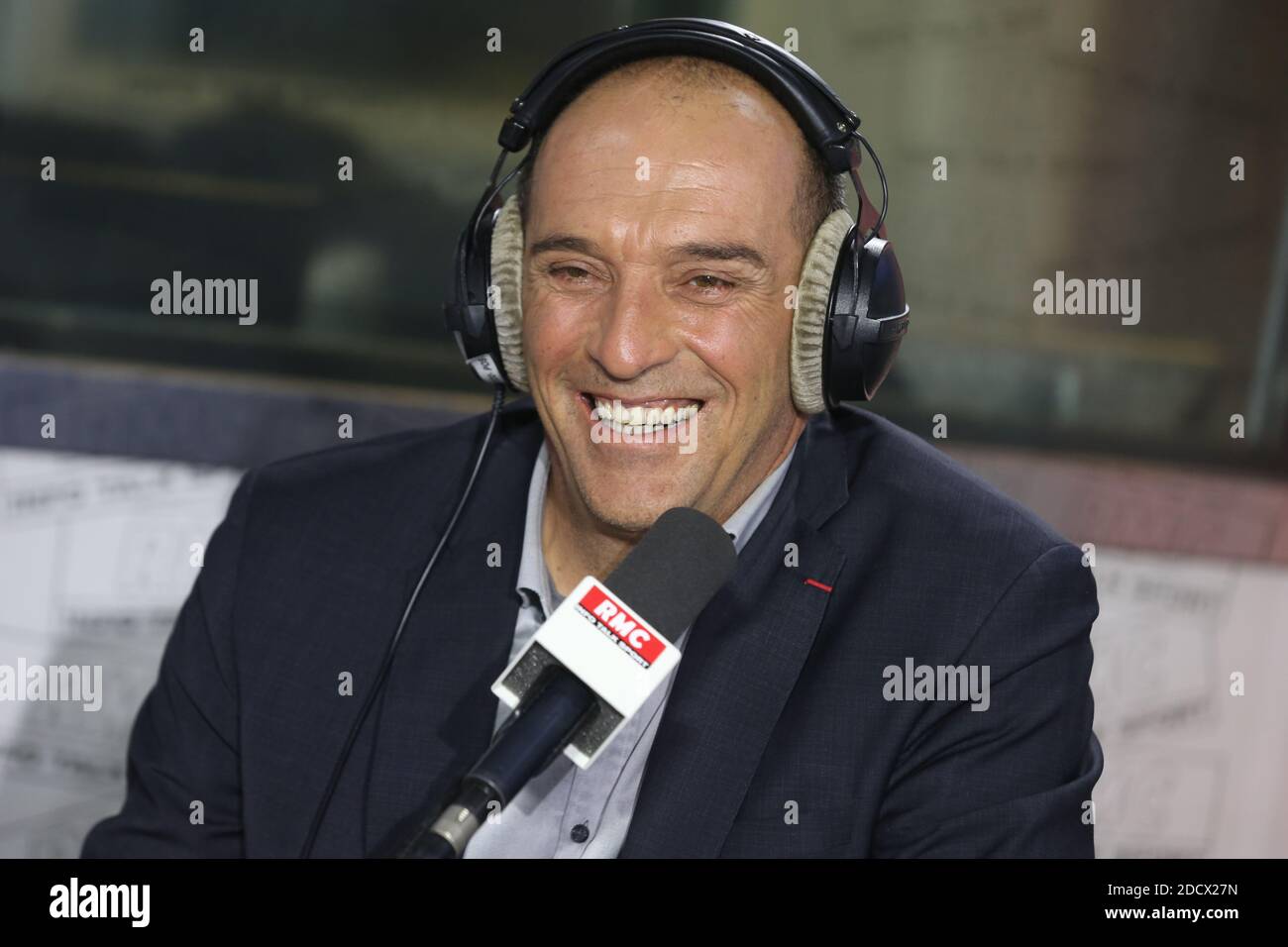 Exclusive - Jean-Luc Cretier at the 'Radio Brunet' sport talk show on RMC  Radio, interviewed by