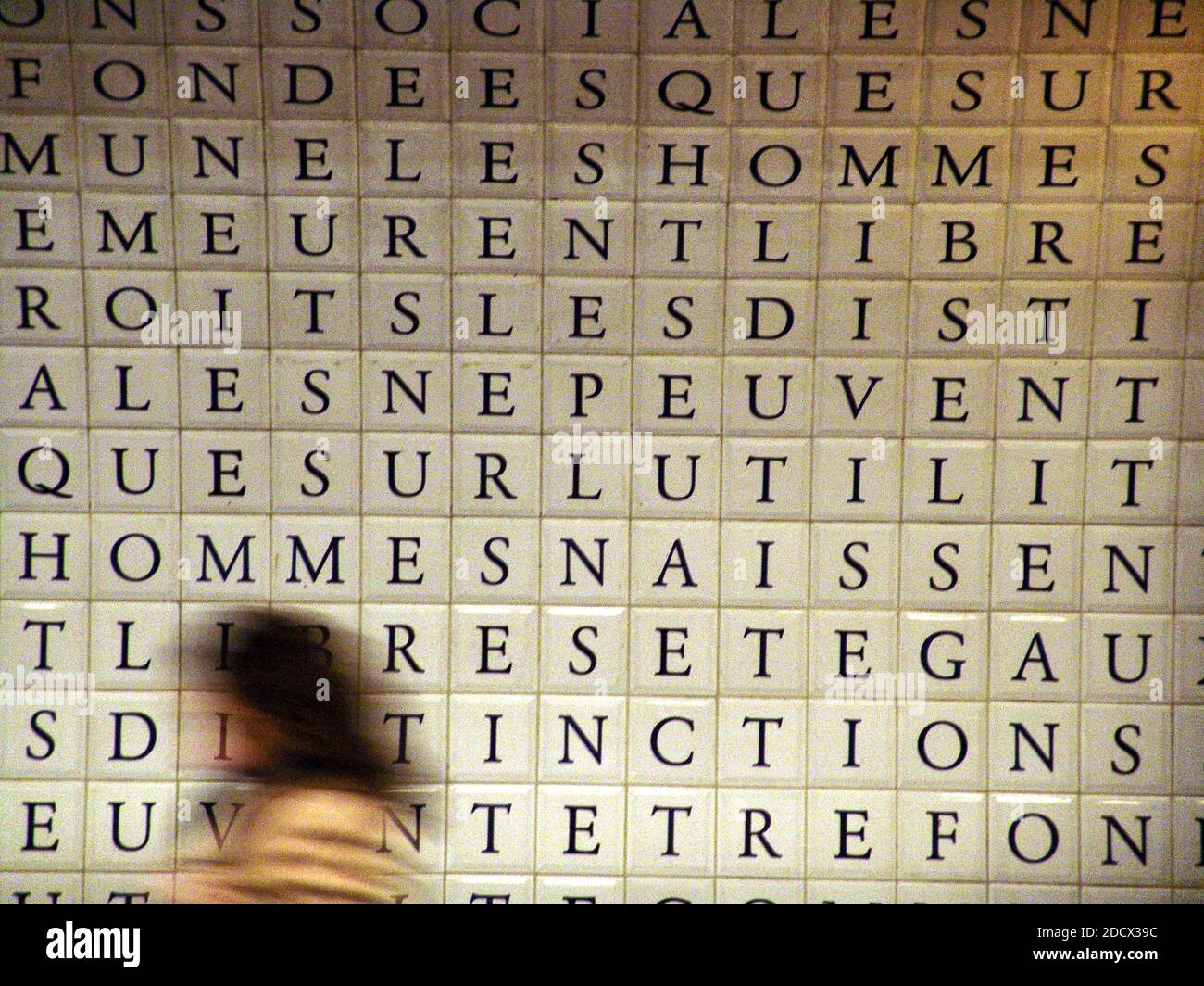 DECLARATION OF HUMAN AND CITIZEN RIGHTS WRITTEN ON THE TILES OF THE CONCORDE METRO STATION IN PARIS FRANCE - FRENCH HISTORY - PARIS METRO - PARIS TRANSPORT © F.BEAUMONT Stock Photo
